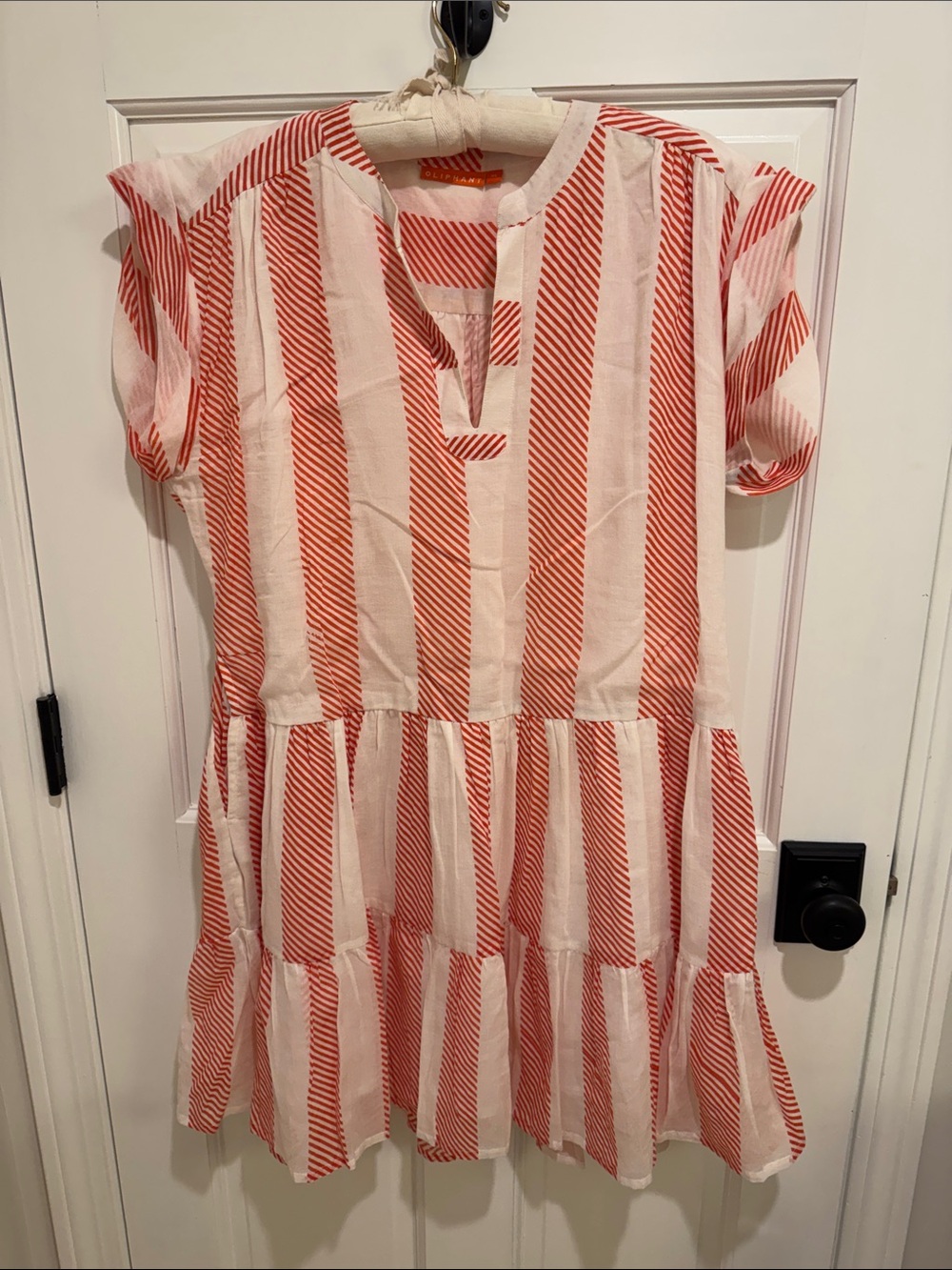 Oliphant Red & White Striped Tiered Dress